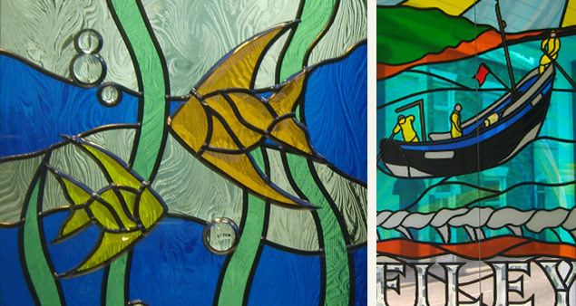Bosomworth Glass, based in filey, fish and boat bespoke stained glass examples